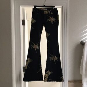 Free people denim floral bell bottoms